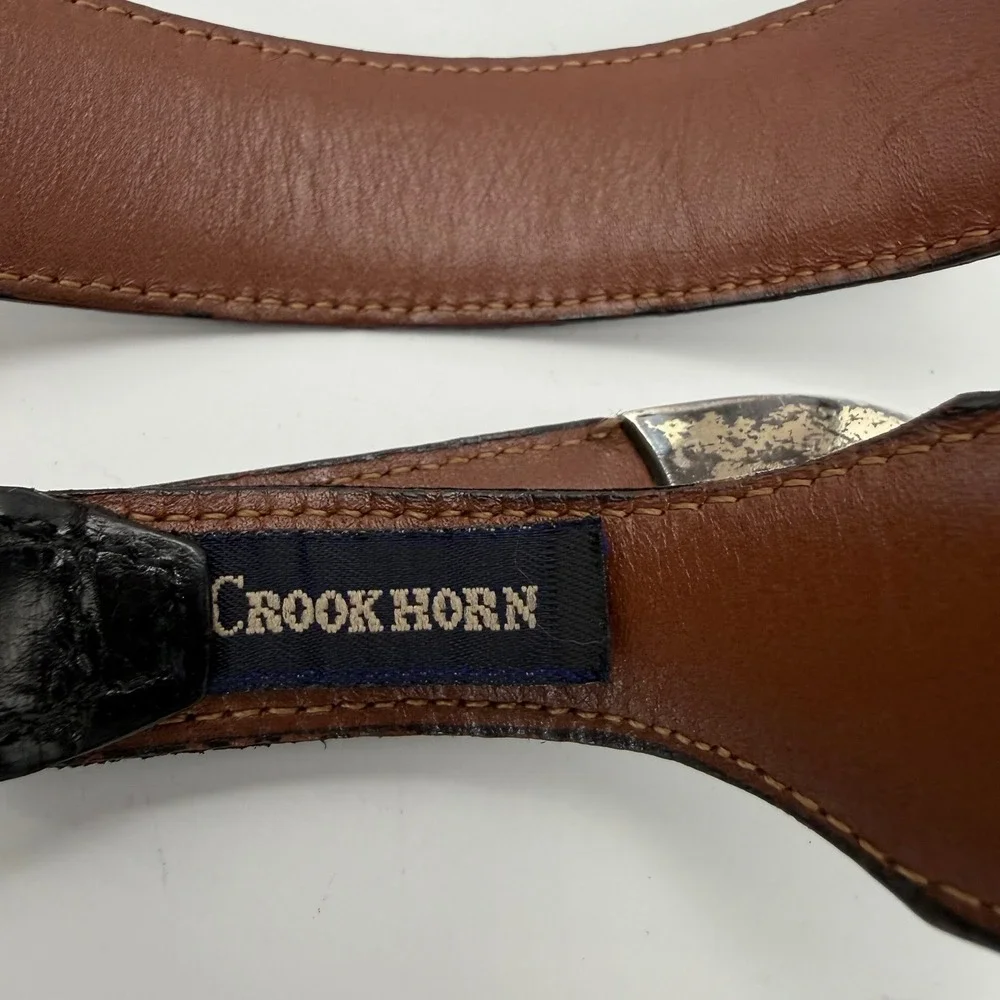 Crookhorn Crocodile Black Leather Belt Silver Hardware Spain Womens 36/90